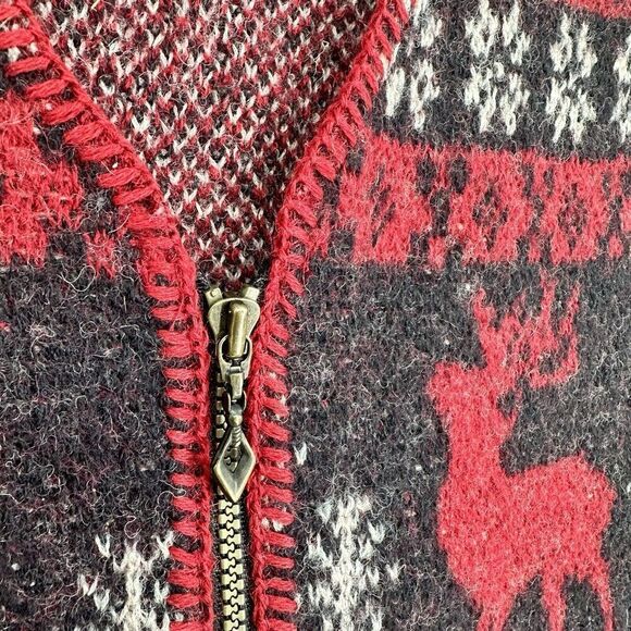 Vintage Coldwater Creek Reindeer Vest Zip Front 100% Wool Red Black Womens Large - Picture 2 of 6